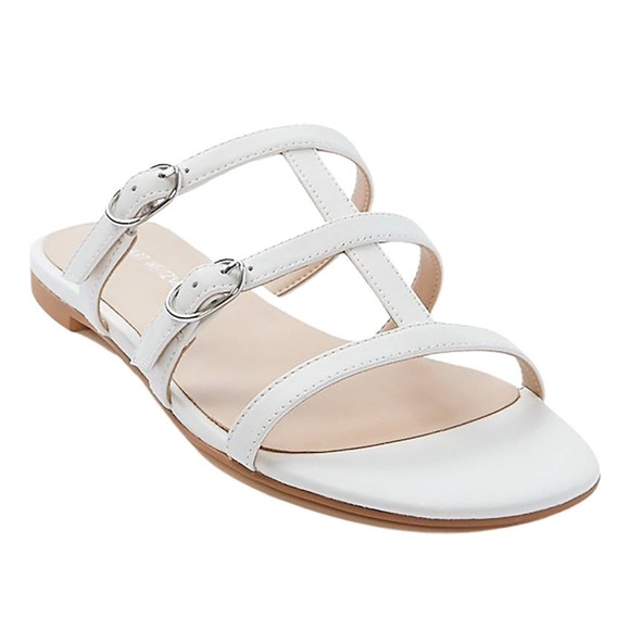 Stuart Weitzman NEW Grecian Buckle Flat Slide leather sandal + Dust Bag size 8 - Picture 1 of 12